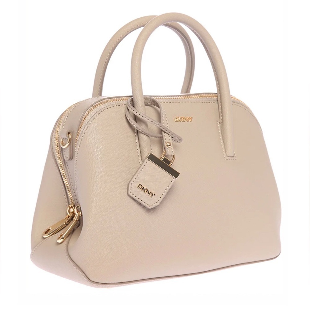 DKNY Beige Satchel with Gold Accents